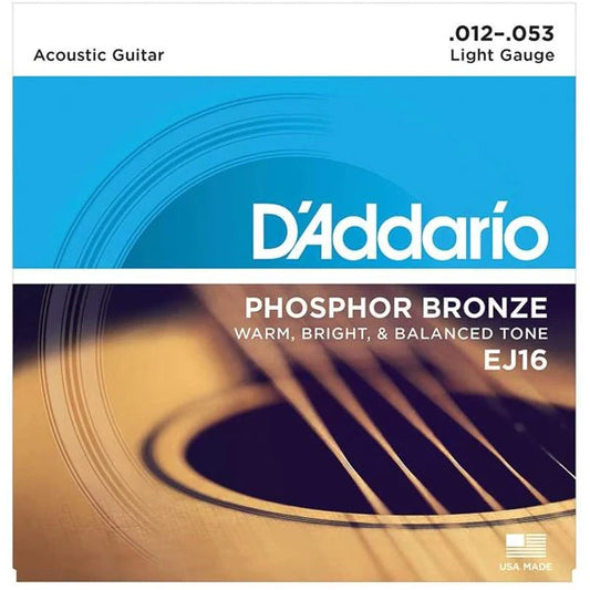 D'Addario EJ16 Phosphor Bronze Acoustic Guitar Strings, Light, 12-53